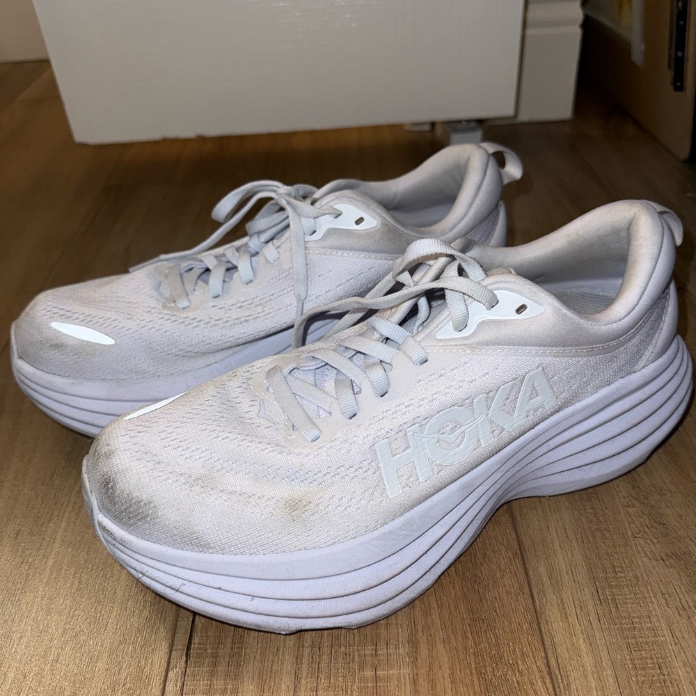 Hoka Women's Bondi 8 White Running Athletic Shoes